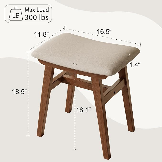 Muwuele Solid Wood Vanity Stool, Compact Makeup Chair - Image 2