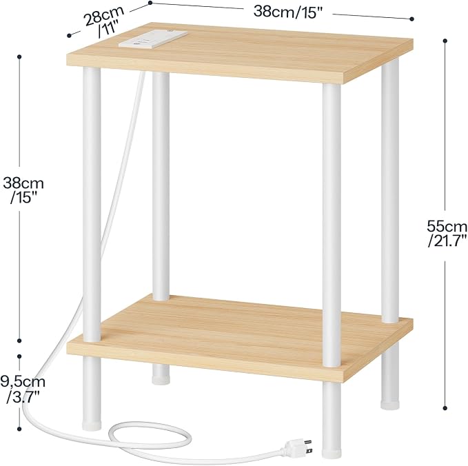 HOOBRO Side Table with Charging Station, End Table with USB Port and Outlet - Image 3