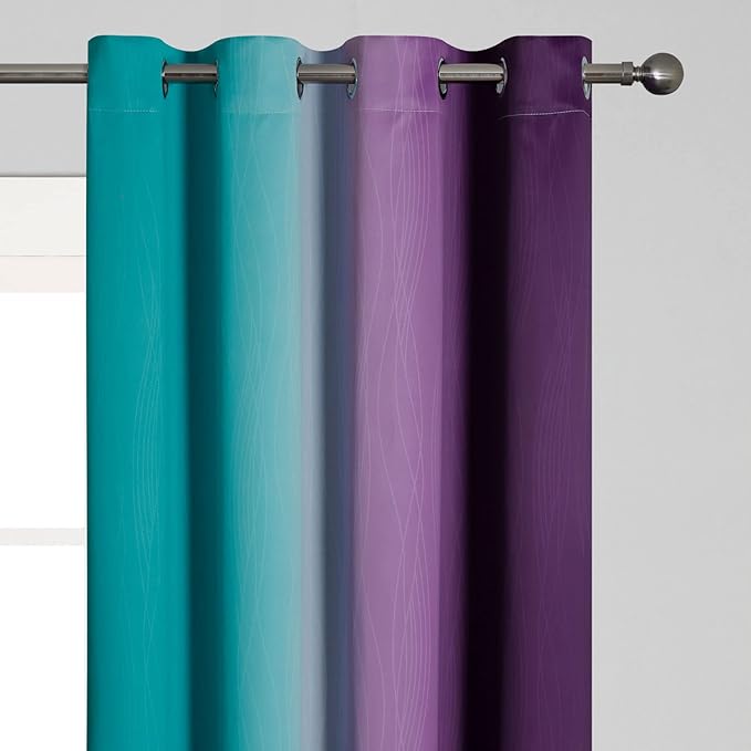 Estelar Textiler Ombre Teal and Purple Blackout Curtains 54 Inch Length 2 panels - Image 4