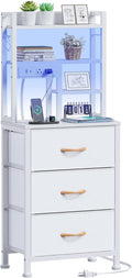 Furnulem Tall Nightstand with LED Lights and 3 Tier Shelves, Night Stand with 3 by Furnulem