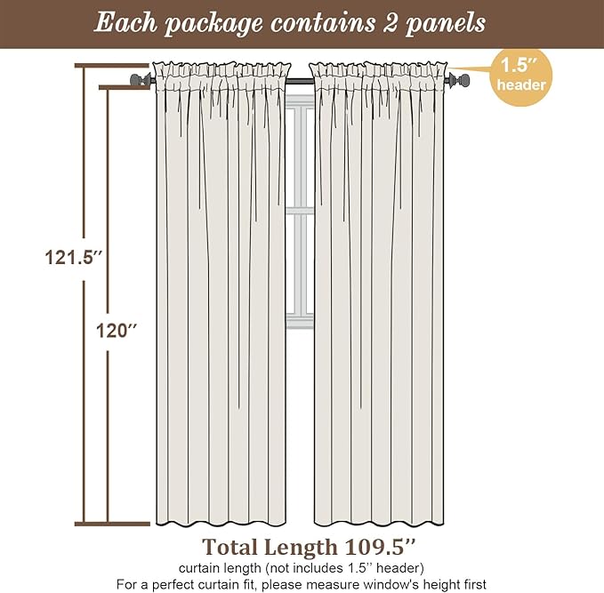 Chyhomenyc Extra Long Charcoal Grey Semi Sheer Curtains 120 Inches Long 2 Panels - Image 5