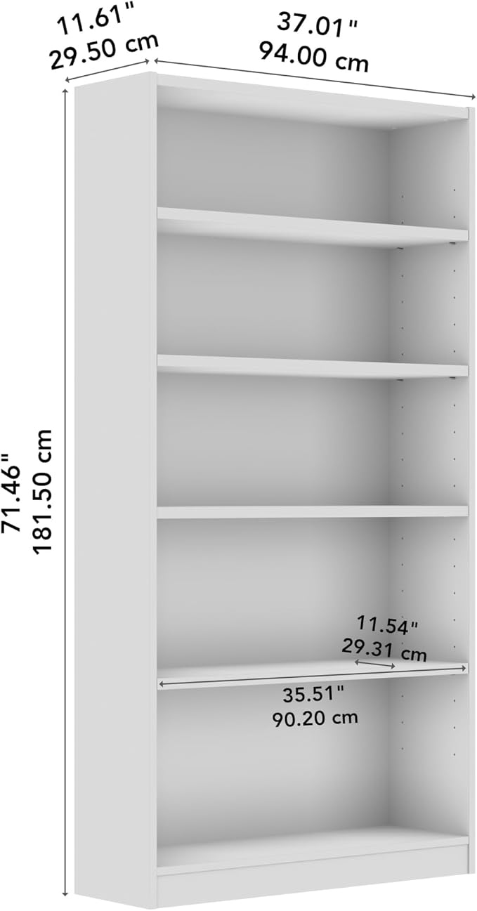 Bush Home Tall 5 Shelf Bookcase, 5 Tier Bookshelf Storage Cabinet - Image 3