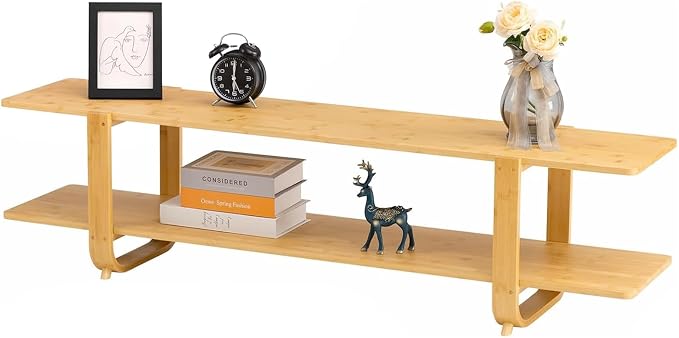 HollyHOME Bamboo TV Stand with Storage - Image 8
