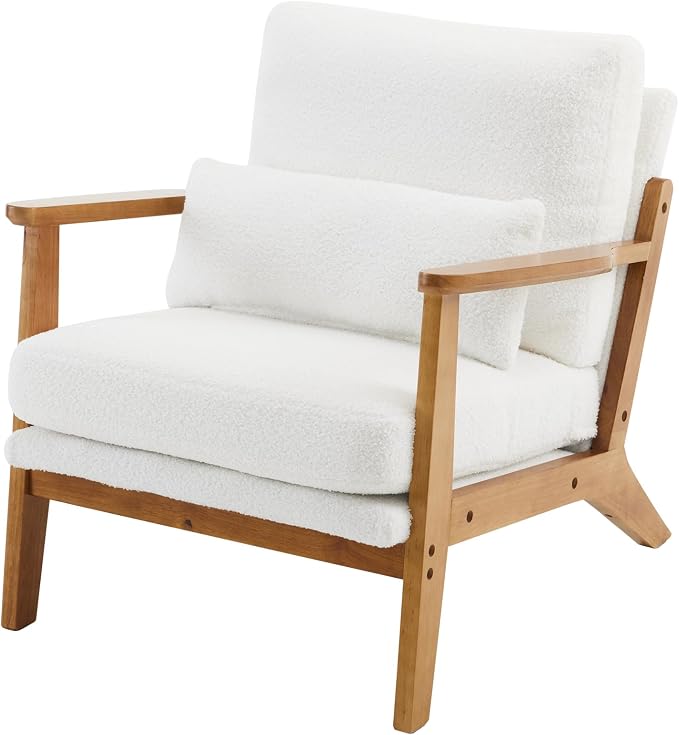 VINGLI Solid Wood Wide Armrests Accent Chair Set of 2, Upholstered Mid Century - Image 9