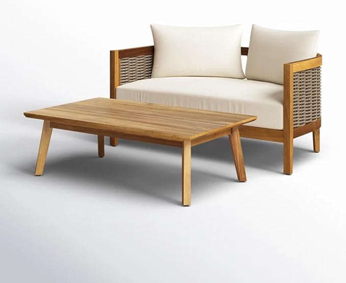 Merax 5-Piece Outdoor Acacia Wood Wicker Conversation Set - Image 6