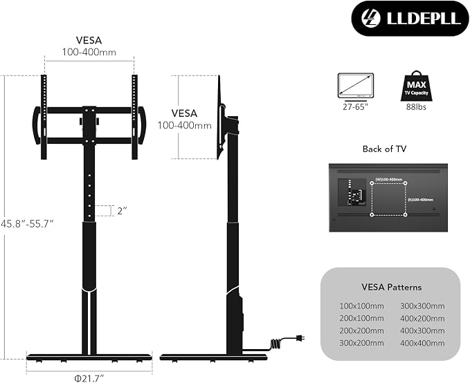Floor Mobile TV Stand with Power Outlet, Rolling TV Cart - Image 8