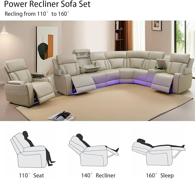 A Ainehome Furniture Reclining Sectional Sofa Set, Breathing Leather Furniture - Image 6