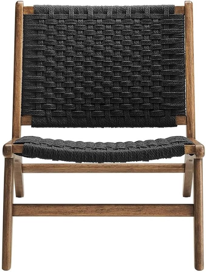 Modway Saoirse Woven Rope Wood Accent Lounge Chair in Walnut Black - Image 4