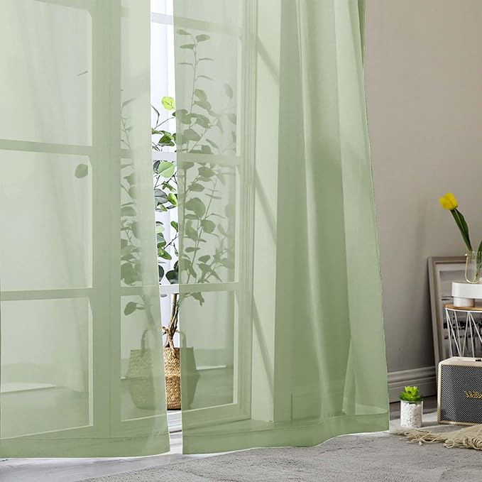 Extra Long Sheer Light Green Curtains - Image 7