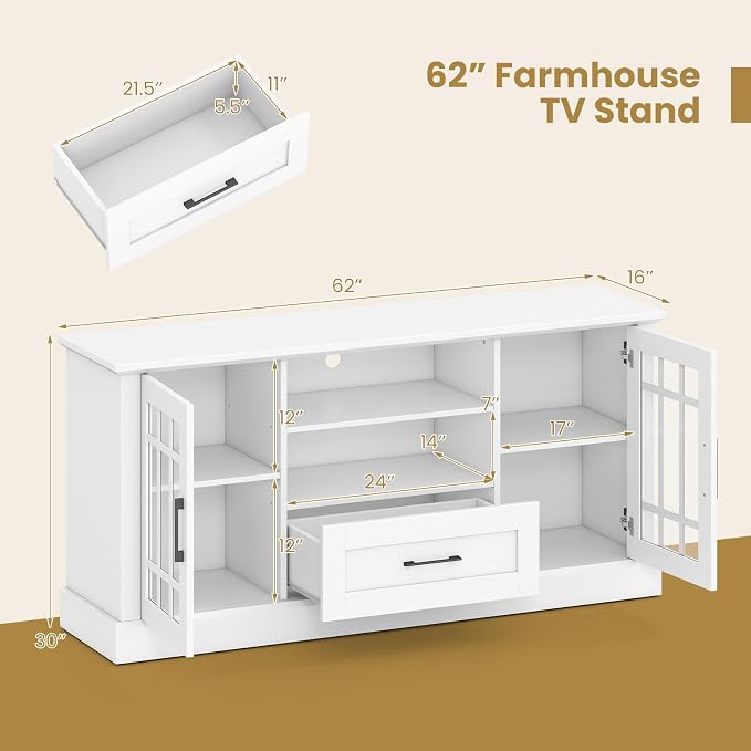 Giantex Farmhouse TV Stand for 65/70 Inch TV, Tall Entertainment Center - Image 2