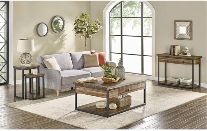 Claremont Rustic Wood Nesting End Tables, Solid Wood and Black-Finished Metal - Image 9