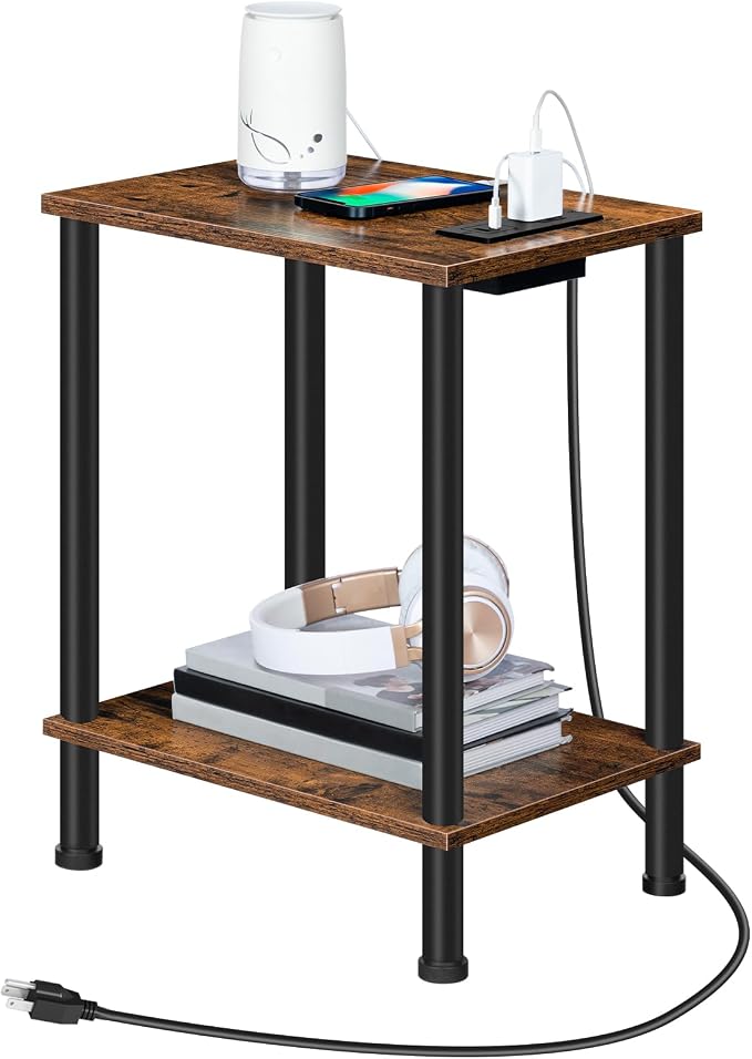 HOOBRO Side Table with Charging Station, Small End Table with USB Port and by HOOBRO