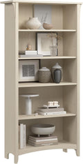 Bush Home Salinas 5 Shelf Bookcase in Antique White, Tall Bookshelf, Large Book by BushHome