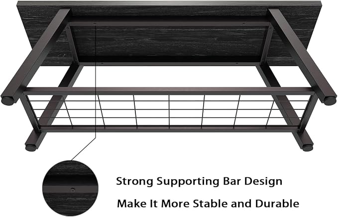 Oastreeful Industrial Entryway Bench Rustic Wood and Metal Storage Bench - Image 5