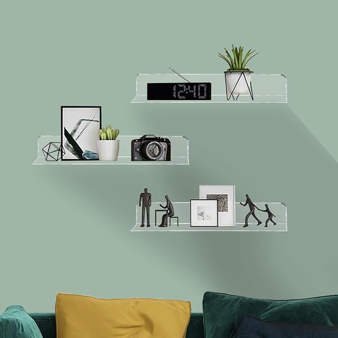 Weiai Clear Acrylic Shelves 12 Inch, Floating Wall Mounted Shelf - Image 5