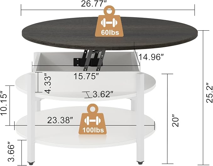 FABATO Round Lift Top Coffee Table - Image 3