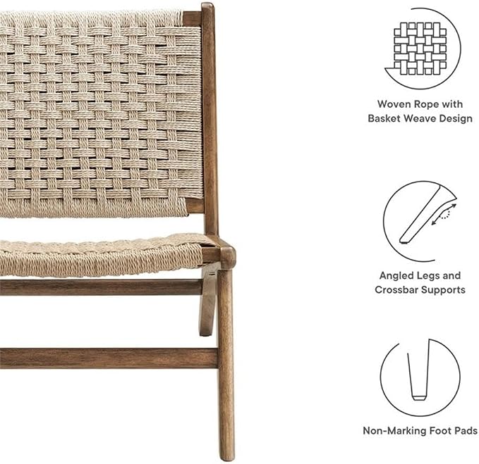 Modway Saoirse Woven Rope Wood Accent Lounge Chair in Walnut Natural - Image 9