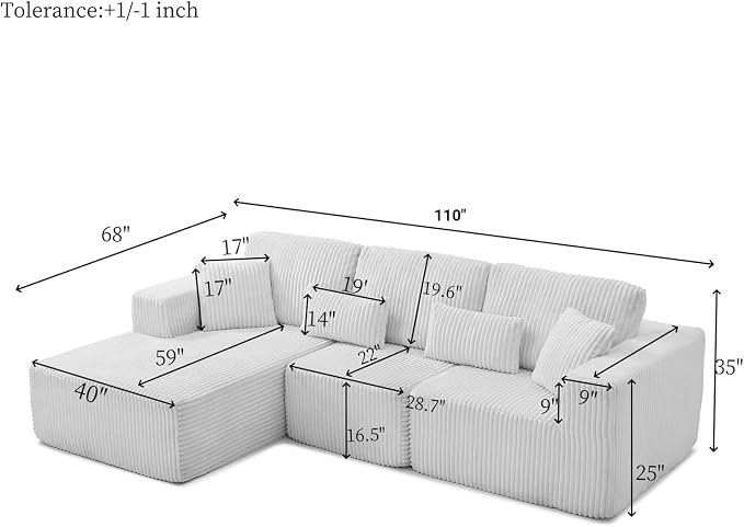 110” Modular Sectional Sofa, Cloud Sectional Couch - Image 2