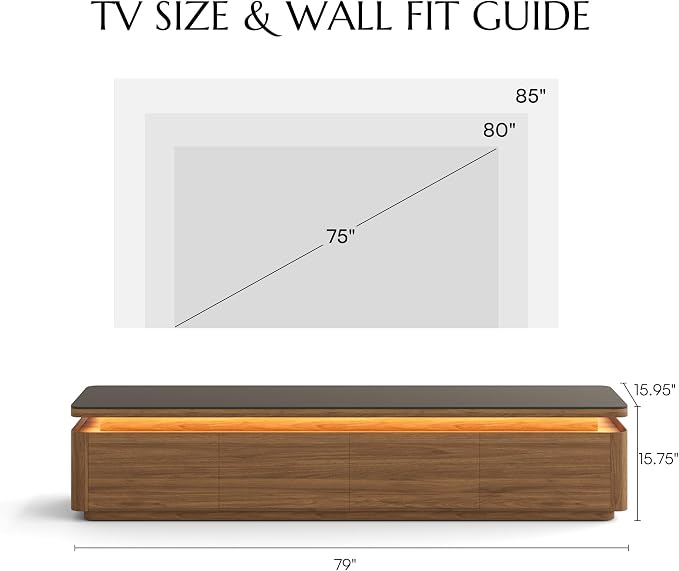 POVISON Fully Assembled 79" Mid-Century Modern TV Stand - Image 6