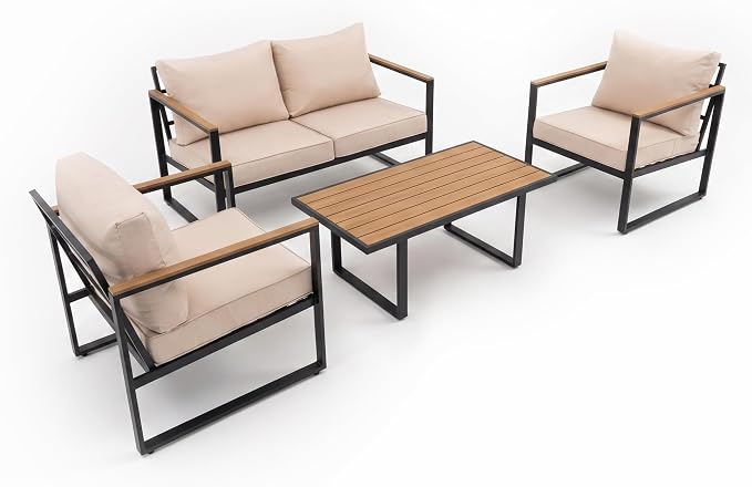 Modern Patio Furniture Set, 4 Pieces Outdoor Conversation Set - Image 9