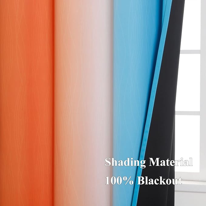 Ombre Orange and Blue Blackout Curtains 54 Inch Length 2 panels, Full Room - Image 5