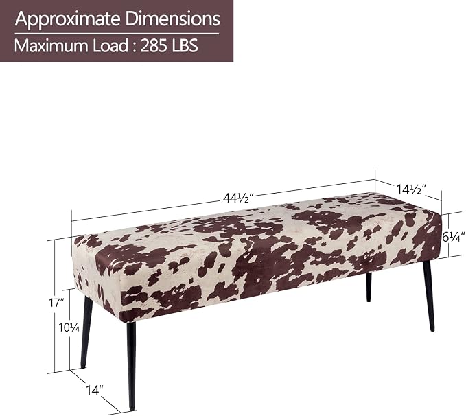 DUHOME Velvet Bench Ottoman, Upholstered Bedroom Benches Cow Print End of Bed - Image 3