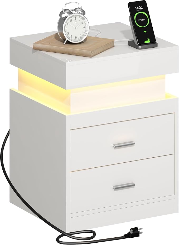 ChooChoo LED Nightstand Set of 2, Smart Night Standwith Charging Station and - Image 8
