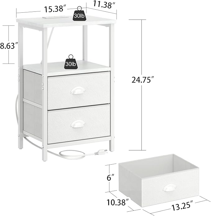 sthmec Nightstand with Charging Station, LED Night Stand with 2 Fabric Drawers - Image 3