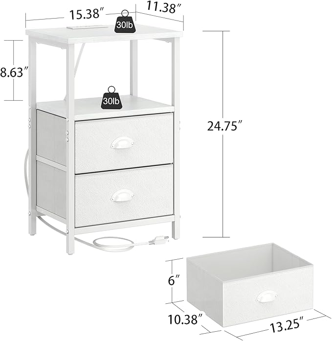 sthmec Nightstand with Charging Station, LED Night Stand Set 2, Bedside Table - Image 3
