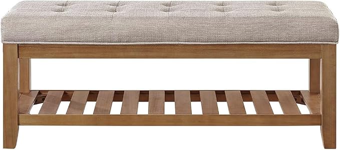 24KF Large Rectangular Upholstered Tufted Linen Fabric Ottoman Bench, Padded - Image 5