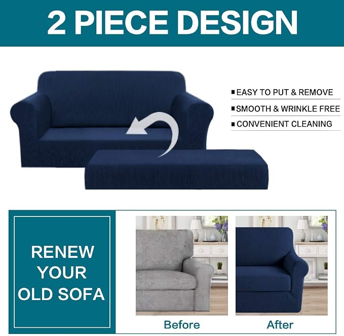 Turquoize Stretch Sofa Slipcover 2 Pieces Sofa Cover Couch Cover - Image 4