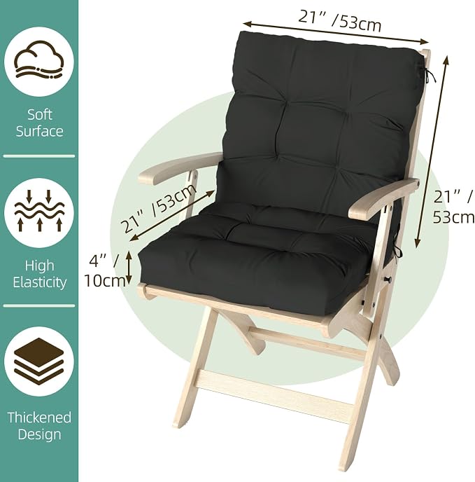 Outdoor Chair Cushions Set of 2, High Back Soft Seat Pad - Image 9