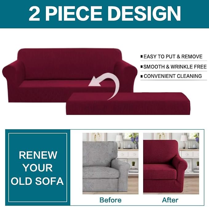 Turquoize Stretch Sofa Slipcover 2 Pieces Sofa Cover Couch Cover - Image 4