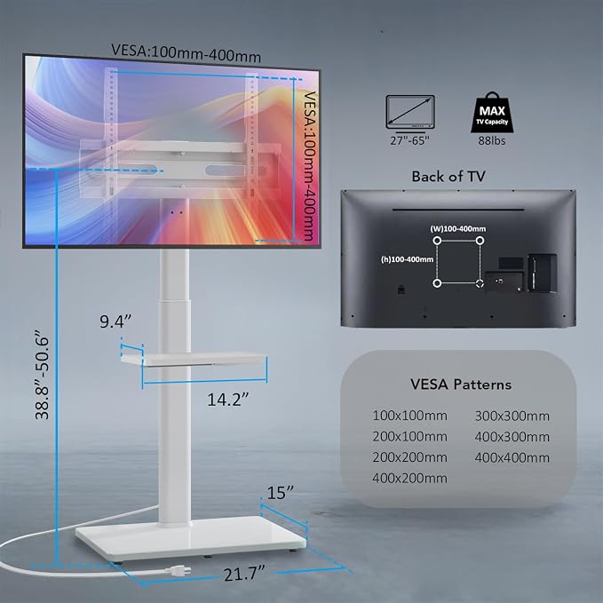AX WABER Floor TV Stand with Power Outlet& Shelf, Universal TV Stand Mount - Image 8