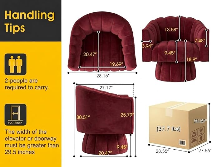 Dewhut Swivel Accent Chair, 360° Swivel Barrel Chair - Image 2