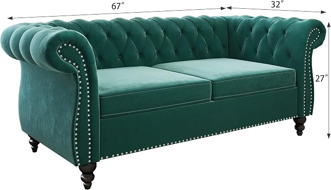 3 Piece Living Room Set, Velvet Chesterfield Sofa Loveseat Couch Chair - Image 7