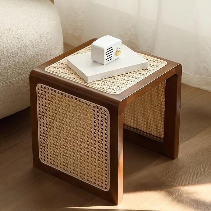 Japanese Style Wood Rattan Stool, Small Space Shoe Bench, Night Stand by Unknown