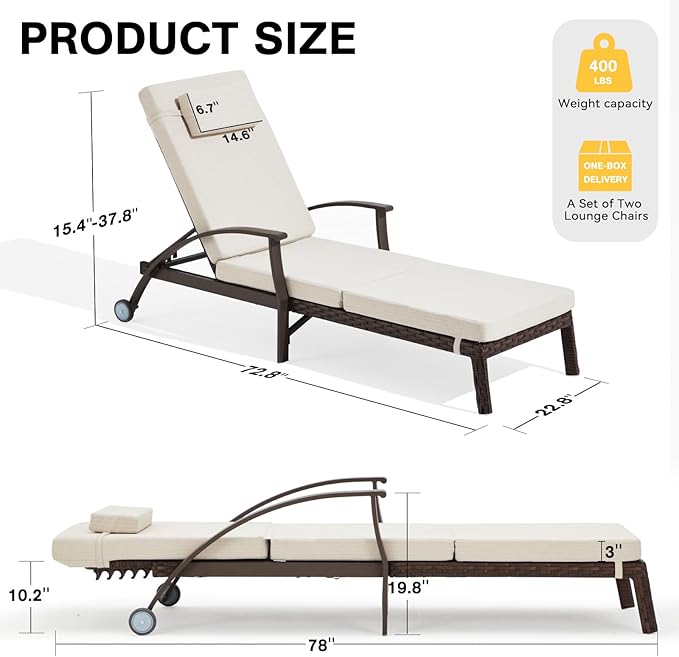 Outdoor Chaise Lounge Chairs Set of 2 - Image 3