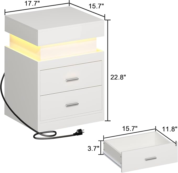 ChooChoo LED Nightstand Set of 2, Smart Night Standwith Charging Station and - Image 3