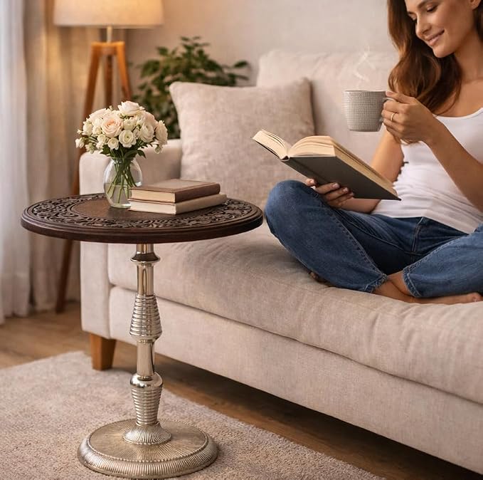 Side Tables-Hand Carved Vintage Boho Folding End Tables - Image 3