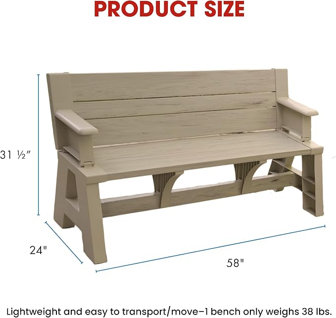 Convert-a-Bench Gen 1 2-in-1 Outdoor Convertible Bench to Picnic Table | - Image 3