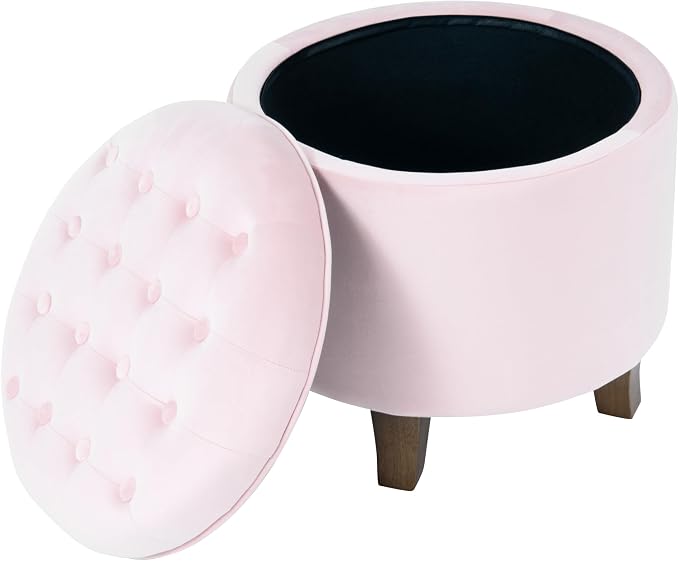Homepop Home Decor | Upholstered Round Velvet Tufted Foot Rest Ottoman | Ottoman - Image 6