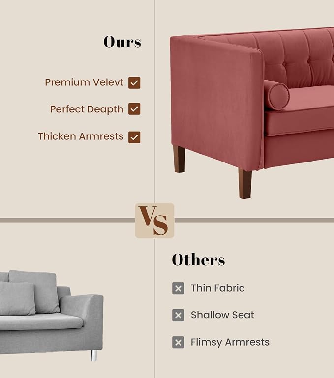 Dreamsir 78'' W Velvet Sofa, Mid-Century Love Seats Sofa Furniture - Image 4