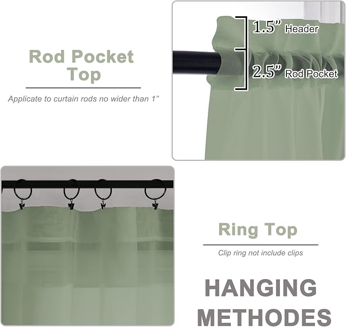 OWENIE Extra Long Sage Green Sheer Curtains 144 inch 2 Panels Set, Translucent - Image 5