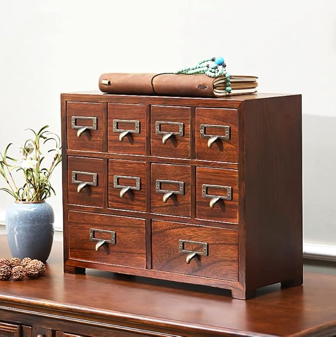 Traditional Card Catalog Solid Wood Small Chinese Medicine Small Curio Cabinet - Image 2