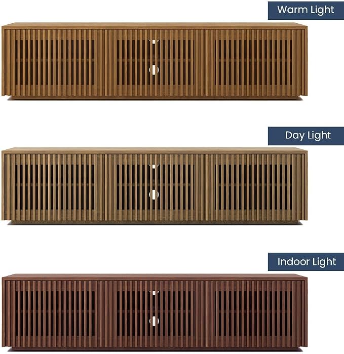 POVISON Mid Century Modern Wood Slatted TV Stand - Image 5