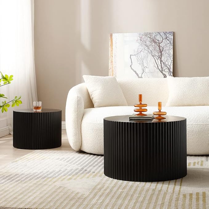 Black Round Coffee Table Set of 2 - Image 5