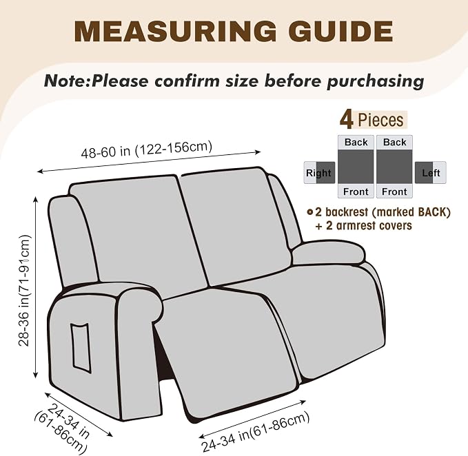 Gennia Recliner Loveseat Cover 4 Pieces, Waterproof Stretch Recliner Sofa - Image 4