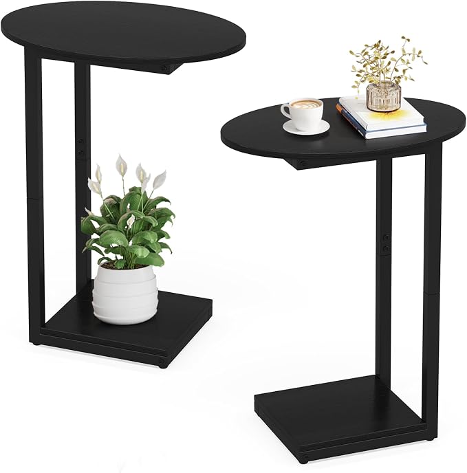Hosfais Small Side Table End Table, C-Shaped Wood Coffee Table TV Tray by HosfaisHome