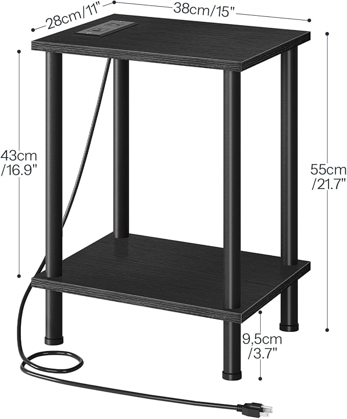 HOOBRO Side Table with Charging Station, End Table with USB Port and Outlets - Image 3